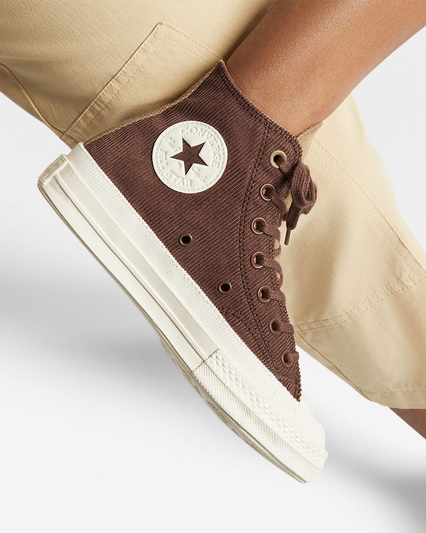 Dámské Boty Vysoké Converse Chuck 70 Stretch Corduroy Hnědé Hnědožlutý | CZ N31DV71